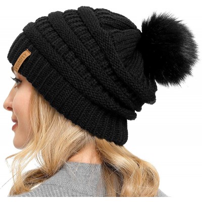 Skullies & Beanies Women Knit Slouchy Beanie Pom Hat - C118ADQ4MLN $12.39