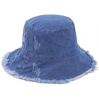 Bucket Hats Denim Bucket-Hat Distressed-Fisherman Foldable - Outdoor Sun Protection Beach Cap - Blue - C118TLX6MX2 $12.25