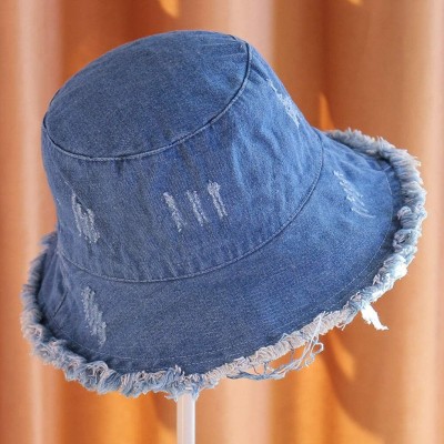 Bucket Hats Denim Bucket-Hat Distressed-Fisherman Foldable - Outdoor Sun Protection Beach Cap - Blue - C118TLX6MX2 $12.25