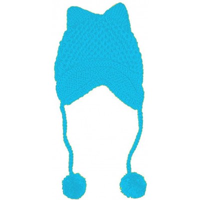 Skullies & Beanies Hot Pink Pussy Cat Beanie for Women's March Knitted Hat with Pom Pom Ear Cap - Sky Blue - CP1802KCQDS $23.75