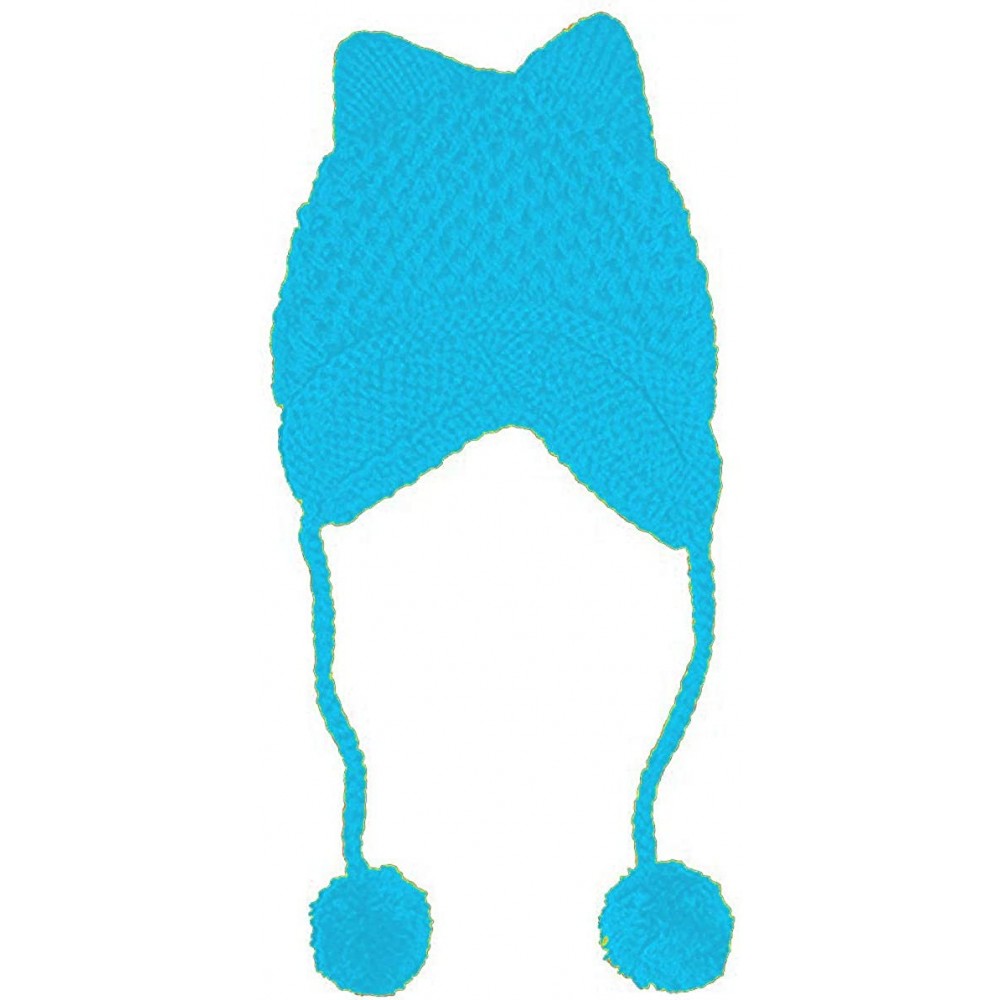 Skullies & Beanies Hot Pink Pussy Cat Beanie for Women's March Knitted Hat with Pom Pom Ear Cap - Sky Blue - CP1802KCQDS $9.69
