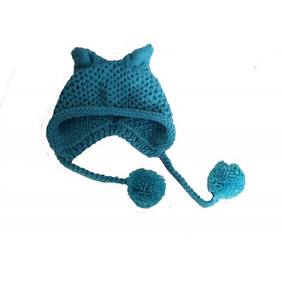 Skullies & Beanies Hot Pink Pussy Cat Beanie for Women's March Knitted Hat with Pom Pom Ear Cap - Sky Blue - CP1802KCQDS $9.69