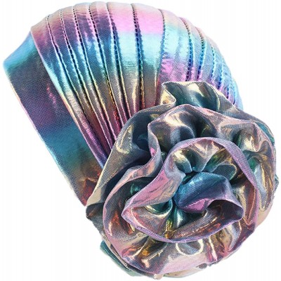 Skullies & Beanies Shiny Turban Hat Headwraps Twist Pleated Hair Wrap Stretch Turban - Sky Blue - CZ18Y79C4YZ $9.07