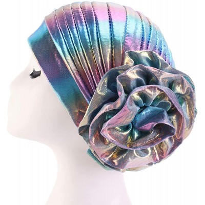 Skullies & Beanies Shiny Turban Hat Headwraps Twist Pleated Hair Wrap Stretch Turban - Sky Blue - CZ18Y79C4YZ $9.07