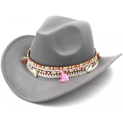 Cowboy Hats Women Wide Brim Western Cowboy Hat Cowgirl Ladies Party Church Costume Cap - Grey - CG18R46O2OH $32.89