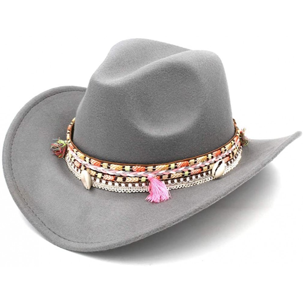 Cowboy Hats Women Wide Brim Western Cowboy Hat Cowgirl Ladies Party Church Costume Cap - Grey - CG18R46O2OH $18.18