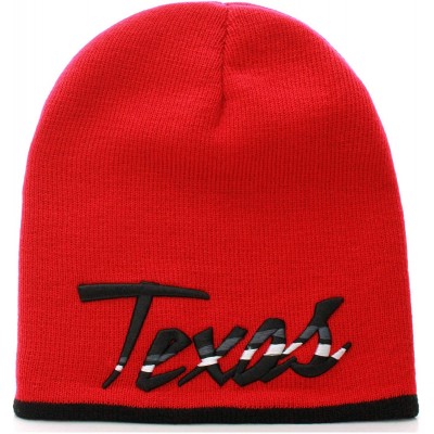 Skullies & Beanies USA Sports City State Cuffless Beanie Knit Hat Cap - Texas Red Black - CG11QW426G1 $9.15