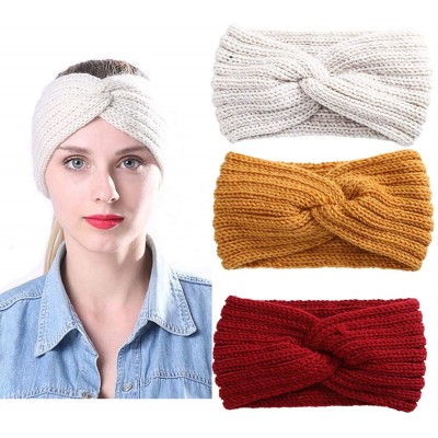Headbands Elastic Knitted Pearl Turban Headband-3 Pcs Woobies Head Wrap Simple Adjust Hair Band for Women Girls - CT18AUCM70X...