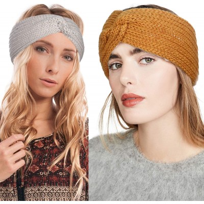 Headbands Elastic Knitted Pearl Turban Headband-3 Pcs Woobies Head Wrap Simple Adjust Hair Band for Women Girls - CT18AUCM70X...