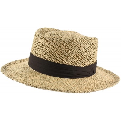 Fedoras Men's Summer UPF 50 100% Straw Boater Derby Fedora Wide Brim Sun Hat 59cm LXL - CG12EVRQICD $20.90