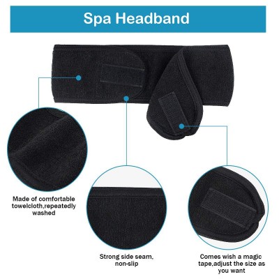 Headbands Facial Spa Headband Adjustable Stretch - Black+Gray - CX196ILIHCU $9.57
