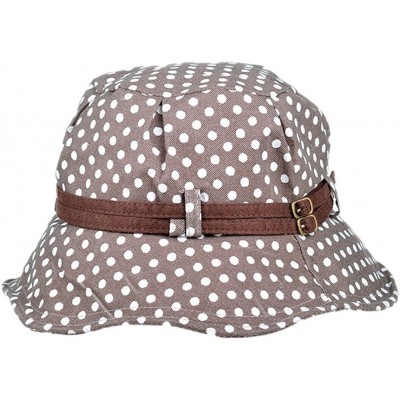 Bucket Hats Womens Summer Beach Cotton Polka Dot Floppy UV Sun Boonie Bucket Hat Cap Visor - Coffee & White - CP12GEF2CSJ $9.90