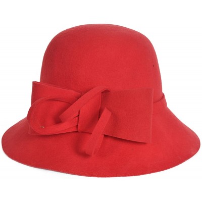 Fedoras Women's Fascinator Wool Felt Hat Cocktail Party Wedding Fedora Hats - Bow-red - CN187R28ZSI $23.75