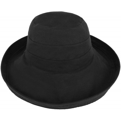 Sun Hats Women's Cotton Summer Beach Sun Hat with Wide Fold-Up Brim - Black - CE18RRR9QNK $18.33