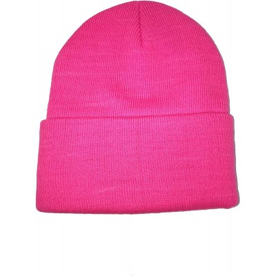 Skullies & Beanies High Visibility Neon Colored Cuffed Long Beanie Winter Hat - Neon Pink - CN12N9MK8QH $9.43