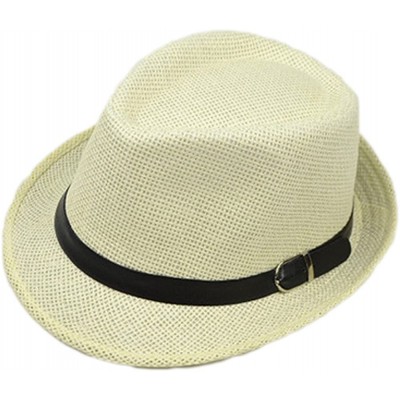 Fedoras Summer Straw Fedora Hat Short Brim Beach Sun Cap - Milk-white - CJ189ZCSW32 $32.98