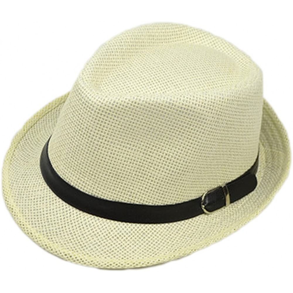 Fedoras Summer Straw Fedora Hat Short Brim Beach Sun Cap - Milk-white - CJ189ZCSW32 $14.92