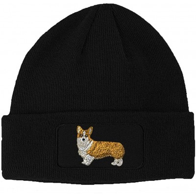 Skullies & Beanies Custom Patch Beanie Pembroke Welsh Corgi Dog B Embroidery Acrylic - Black - C5186HHTZ9A $16.12