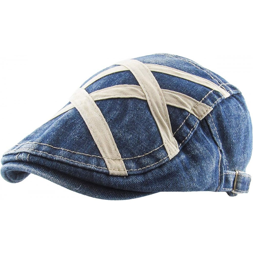 Newsboy Caps Classic Solid Cotton Denim Newsboy Ivy Gatsby Cabbie Ascot Hat Cap Adjustable - (211) Blue Denim - CK12E2UNC5Z $...