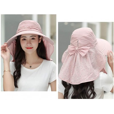 Sun Hats Women's UPF+50 Sun Visor Detachable Flap Hat Foldable Wide Brimmed UV Protection Hat - Pink - CM18R4DZKYD $11.36