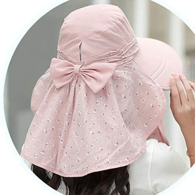 Sun Hats Women's UPF+50 Sun Visor Detachable Flap Hat Foldable Wide Brimmed UV Protection Hat - Pink - CM18R4DZKYD $11.36