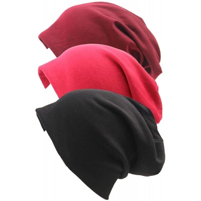 Skullies & Beanies Unisex Women Thin Solid Baggy Slouchy Oversized Cotton Sleep Beanie Hat Skull Cap - Mixed Color 1(3 Pack) ...