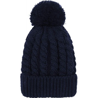 Skullies & Beanies Women's Winter Beanie Warm Fleece Lining - Thick Slouchy Cable Knit Skull Hat Ski Cap - Navy Blue - C41287...