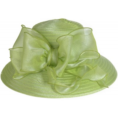 Bucket Hats Lady Derby Dress Church Cloche Hat Bow Bucket Wedding Bowler Hats - Wide Brim-green - CN17YTQX4T6 $23.28
