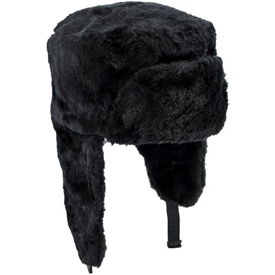 Bomber Hats Trooper Ear Flap Cap w/Faux Fur Lining Hat - Black Full Fur - CG1147AI8CH $39.33