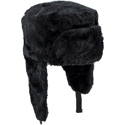 Bomber Hats Trooper Ear Flap Cap w/Faux Fur Lining Hat - Black Full Fur - CG1147AI8CH $24.98