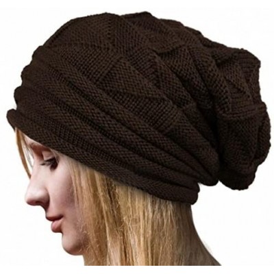 Skullies & Beanies Fashion Ruched Knitted Skully Hat Women Girls Crochet Warm Cozy Slouchy Beanie - Coffee - CP18YUIRGNR $6.10