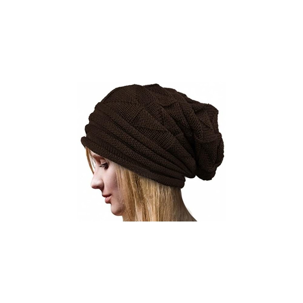 Skullies & Beanies Fashion Ruched Knitted Skully Hat Women Girls Crochet Warm Cozy Slouchy Beanie - Coffee - CP18YUIRGNR $6.10