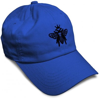 Baseball Caps Custom Soft Baseball Cap Black Flying Queen Bee Embroidery Flat Solid Buckle - Royal Blue - CZ18AANOR7X $12.14