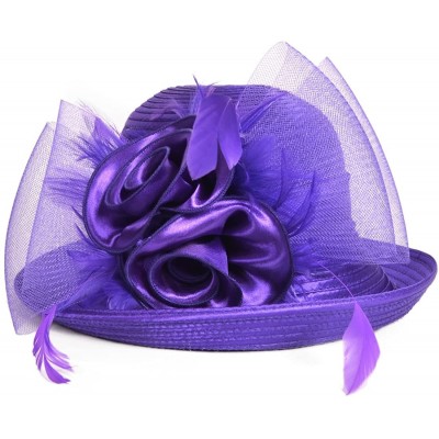 Sun Hats Womens Tea Party Church Baptism Kentucky Derby Dressy Hat - Purple - CA17XHT9T9U $25.05