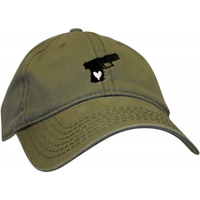 Baseball Caps 'Gun Lover' Pistol Embroidered Adjustable Dad Hat - Military Green With Black Pistol - CO18500U3LU $16.92