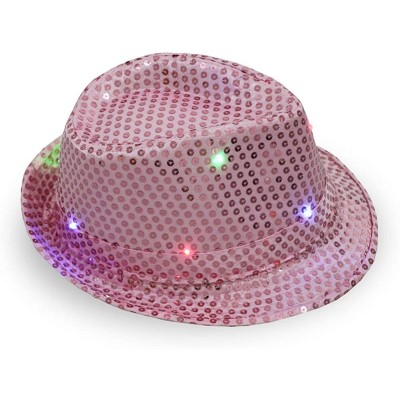 Fedoras Light Up Flashlight Fedora Hat Halloween Costume Party - Pink - CX18HXUE3KZ $10.86