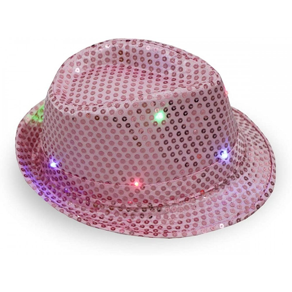 Fedoras Light Up Flashlight Fedora Hat Halloween Costume Party - Pink - CX18HXUE3KZ $10.86