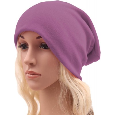 Skullies & Beanies Women Men Beanies Hat Cotton Stretch Slouchy Beanie Chemo Hat Hip-hop Skull Cap - Purple - C018KX2CSXE $7.76