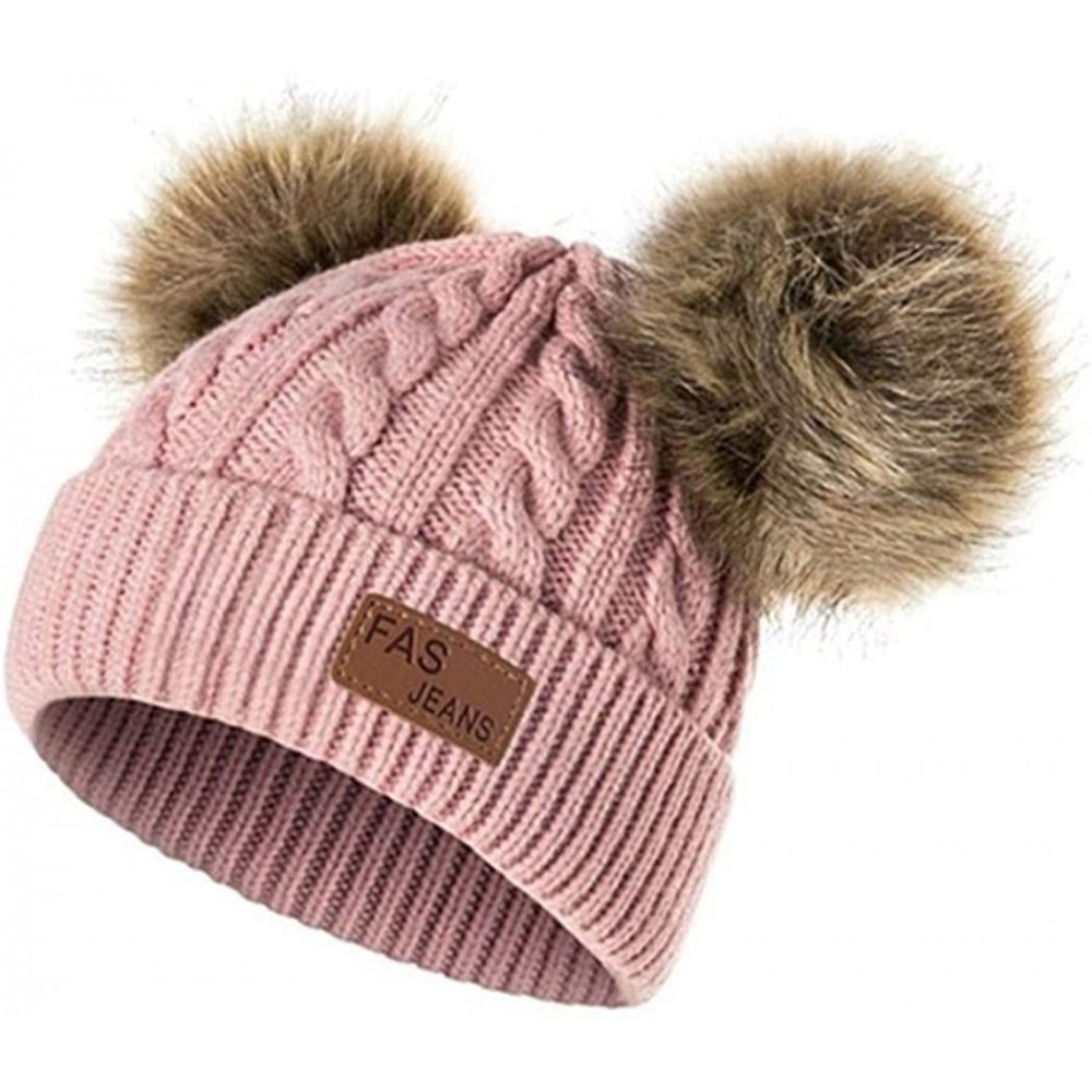 Skullies & Beanies Girls Boys Knit Cap Warm Fur Ball Baby Winter Knit Hat Children Beanie Hats & Caps - Dark Pink - CQ193N9S8...