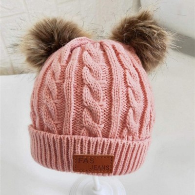 Skullies & Beanies Girls Boys Knit Cap Warm Fur Ball Baby Winter Knit Hat Children Beanie Hats & Caps - Dark Pink - CQ193N9S8...