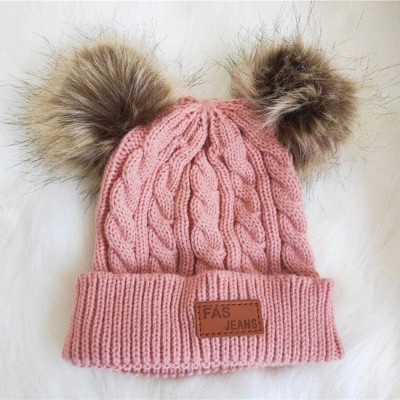 Skullies & Beanies Girls Boys Knit Cap Warm Fur Ball Baby Winter Knit Hat Children Beanie Hats & Caps - Dark Pink - CQ193N9S8...