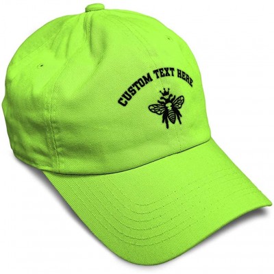 Baseball Caps Custom Soft Baseball Cap Black Flying Queen Bee Embroidery Flat Solid Buckle - Lime - CC18AANI0HS $12.82