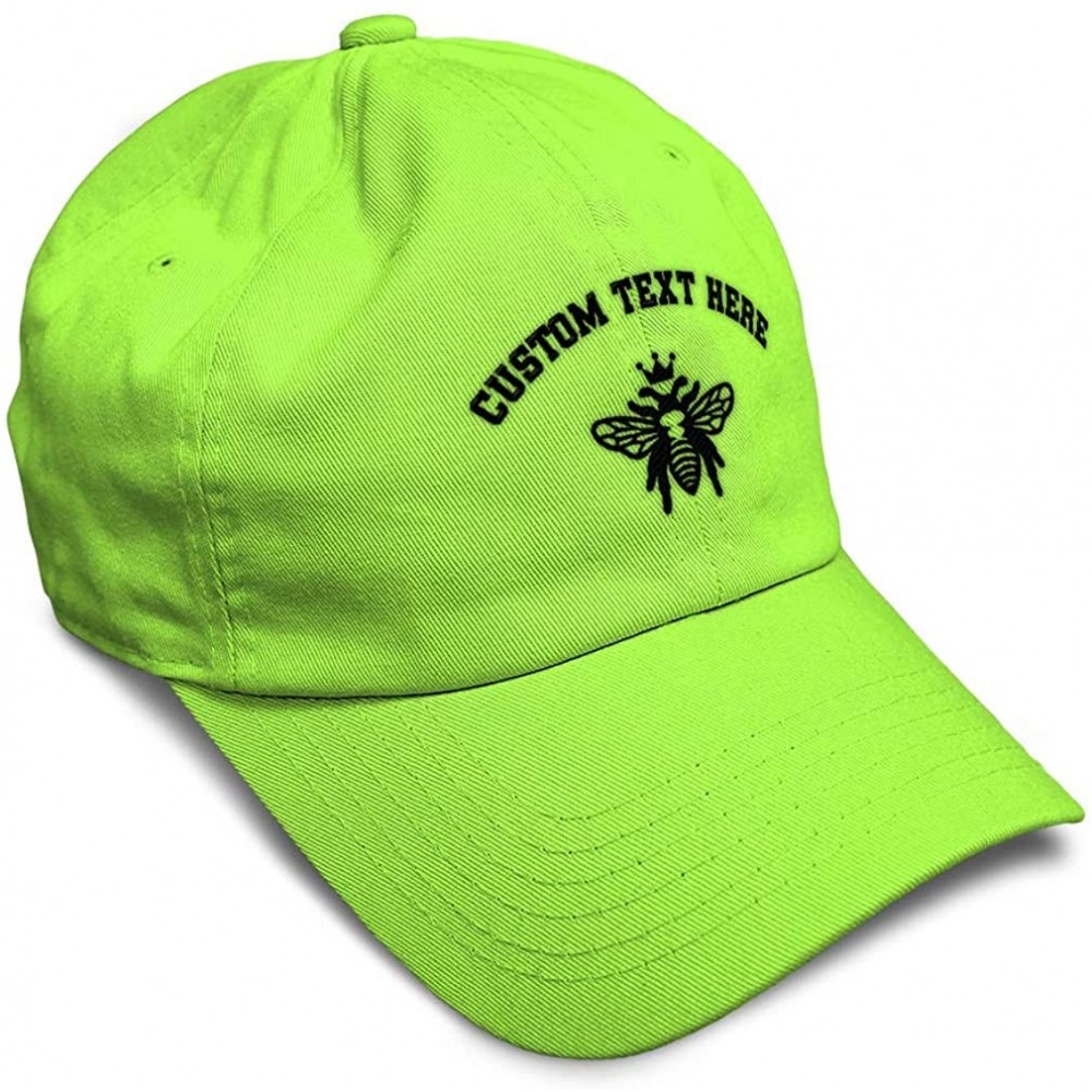 Baseball Caps Custom Soft Baseball Cap Black Flying Queen Bee Embroidery Flat Solid Buckle - Lime - CC18AANI0HS $12.82