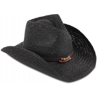 Cowboy Hats Men & Women's Summer Cowboy Straw Hat - Black - C2182GT5KO6 $20.80
