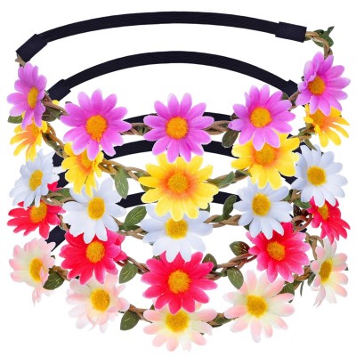 Headbands Multicolor Daisy Flower Headband Crown with Adjustable Elastic Ribbon- 5 Pieces (Multicolor B) - CX12NGC2XOE $11.61