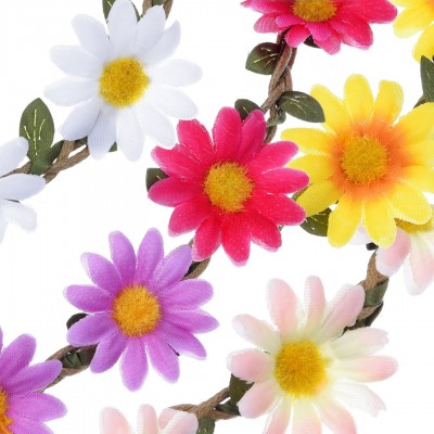 Headbands Multicolor Daisy Flower Headband Crown with Adjustable Elastic Ribbon- 5 Pieces (Multicolor B) - CX12NGC2XOE $11.61