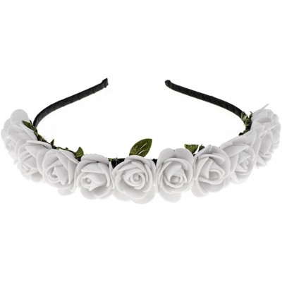 Headbands Boho Floral Crown Rose Flower Headband Hair Wreath - White - CW12K5234D9 $7.46