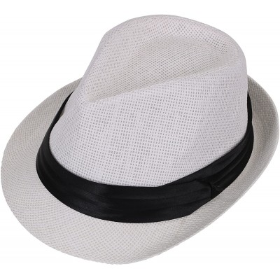 Fedoras Mens Womens Short Brim Structured Straw Fedora Hat Summer Sun Hat - White - CL18CO09EM7 $12.90