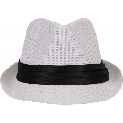 Fedoras Mens Womens Short Brim Structured Straw Fedora Hat Summer Sun Hat - White - CL18CO09EM7 $12.90