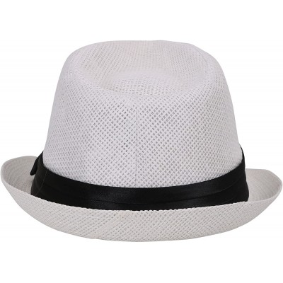 Fedoras Mens Womens Short Brim Structured Straw Fedora Hat Summer Sun Hat - White - CL18CO09EM7 $12.90